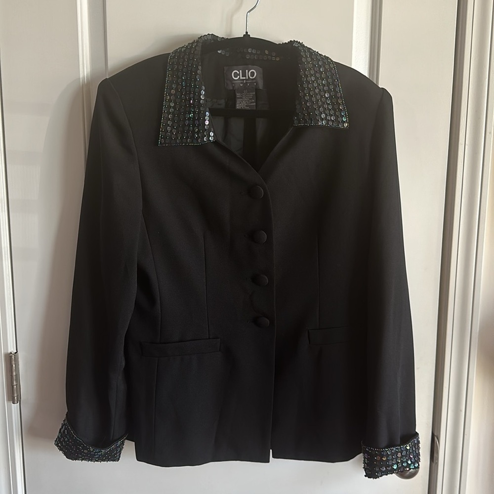 Clio Black Sequin Collar & Cuffs Jacket